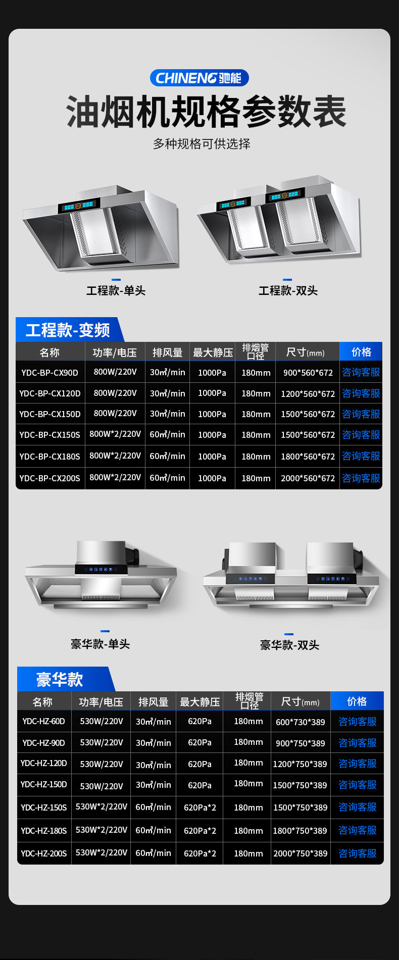 G22恒峰变频油烟机规格参数